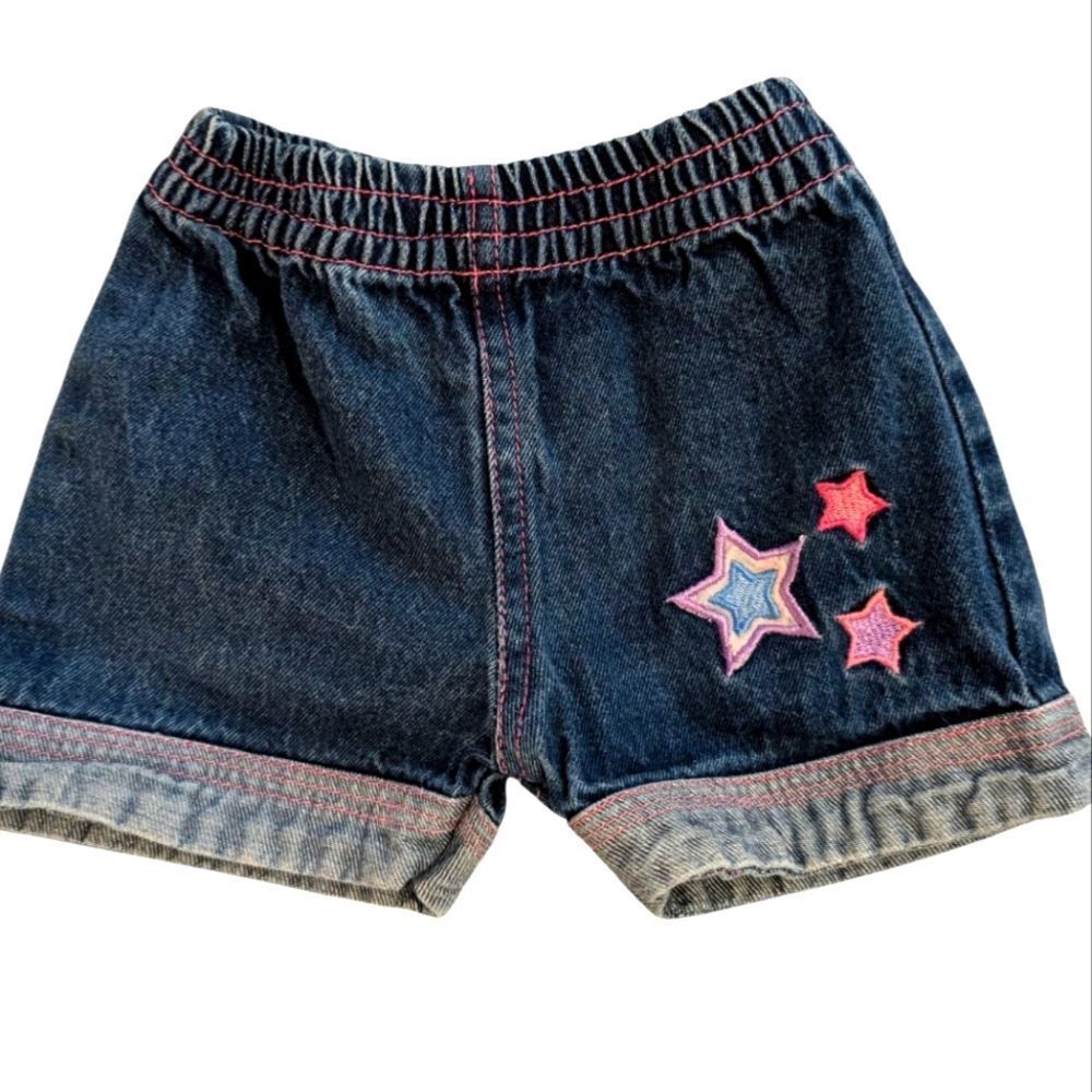 Infant Girls Mon Petit‎ Blue Denim Star Embroidered Jean Shorts 12 Months